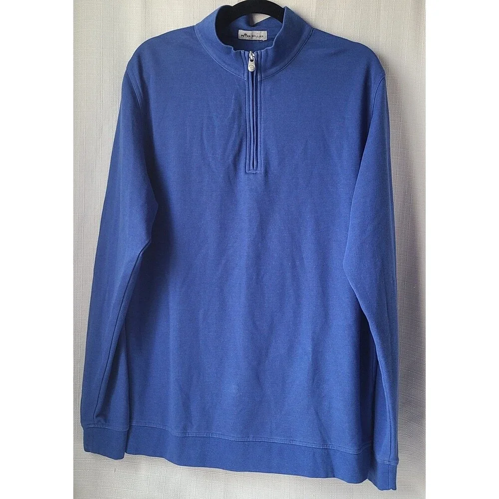 Peter Millar Mens Blue 1/4 Zip Pullover Cotton Modal Golf Sweater Performance